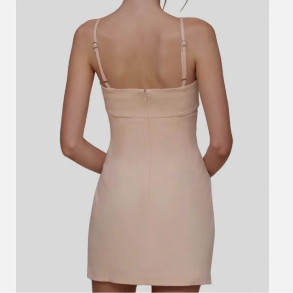 Avec Les Filles Peach Beige Square Neck Sleeveless Tank Bodycon Dress Size 10 - Picture 2 of 5